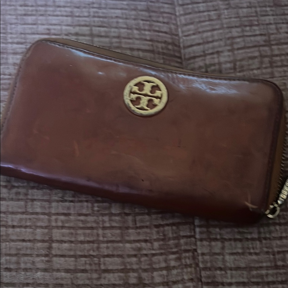 Tory Burch Brown Leather Wallet with Gold Accents